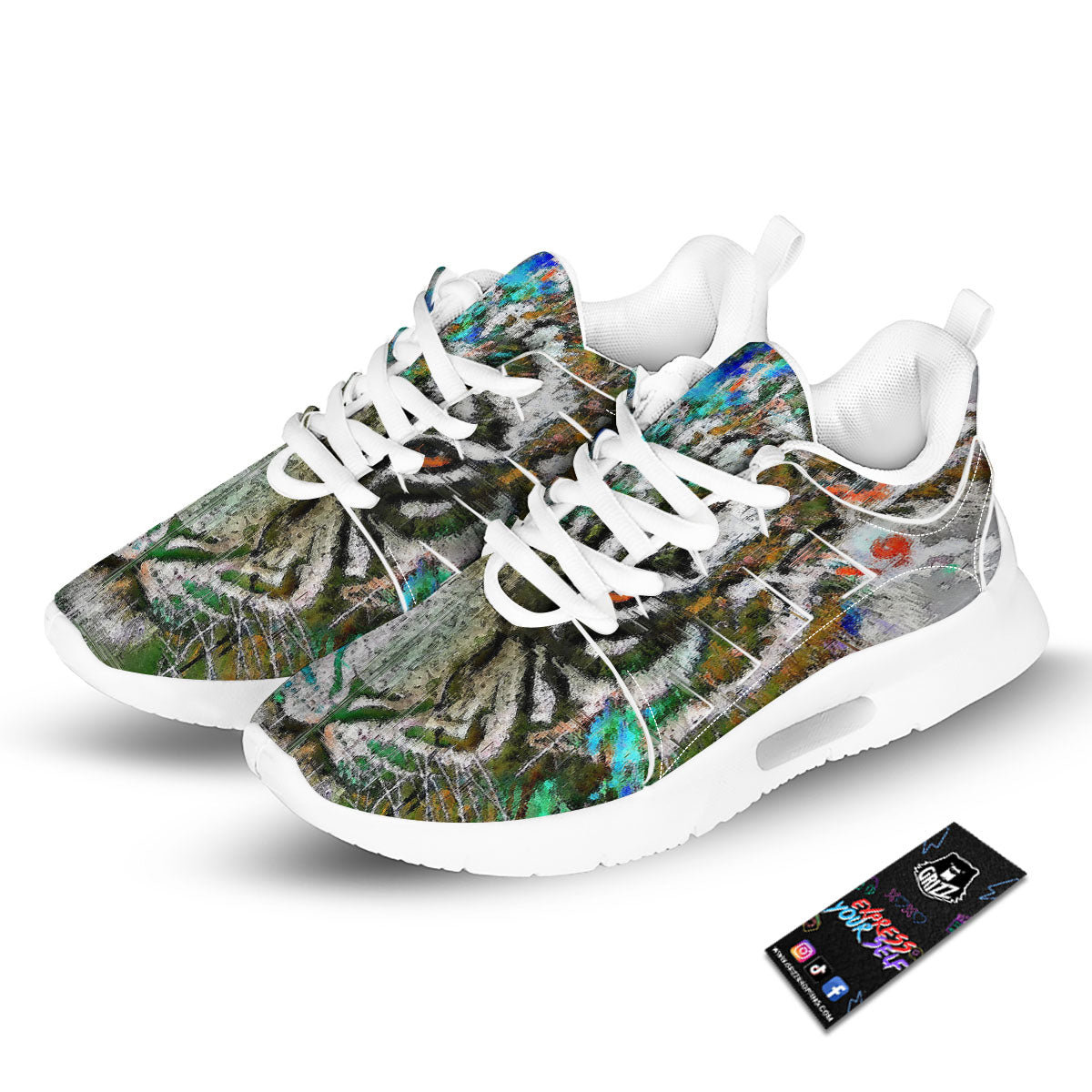 Painting White Tiger Print Tennis Shoes-grizzshop