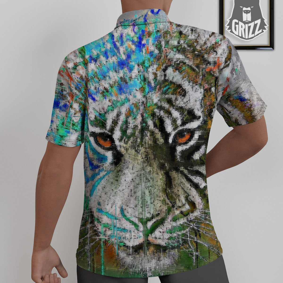 Painting White Tiger Print Untucked Shirts-grizzshop