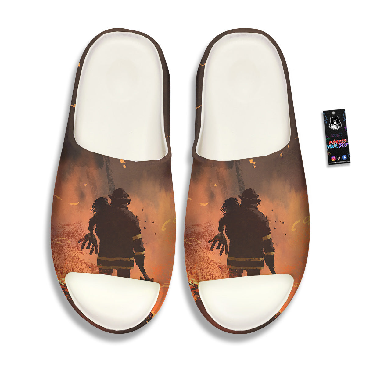 Painting Brave Firefighter Print Sandals-grizzshop