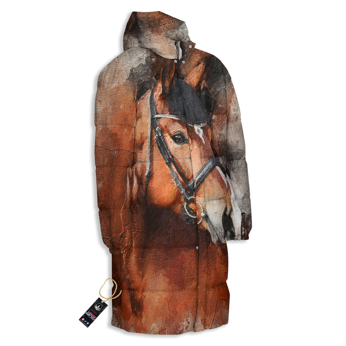 Painting Brown Horse Print Long Down Jacket