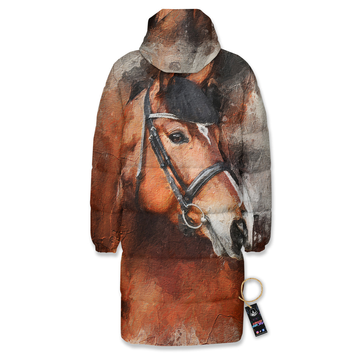 Painting Brown Horse Print Long Down Jacket