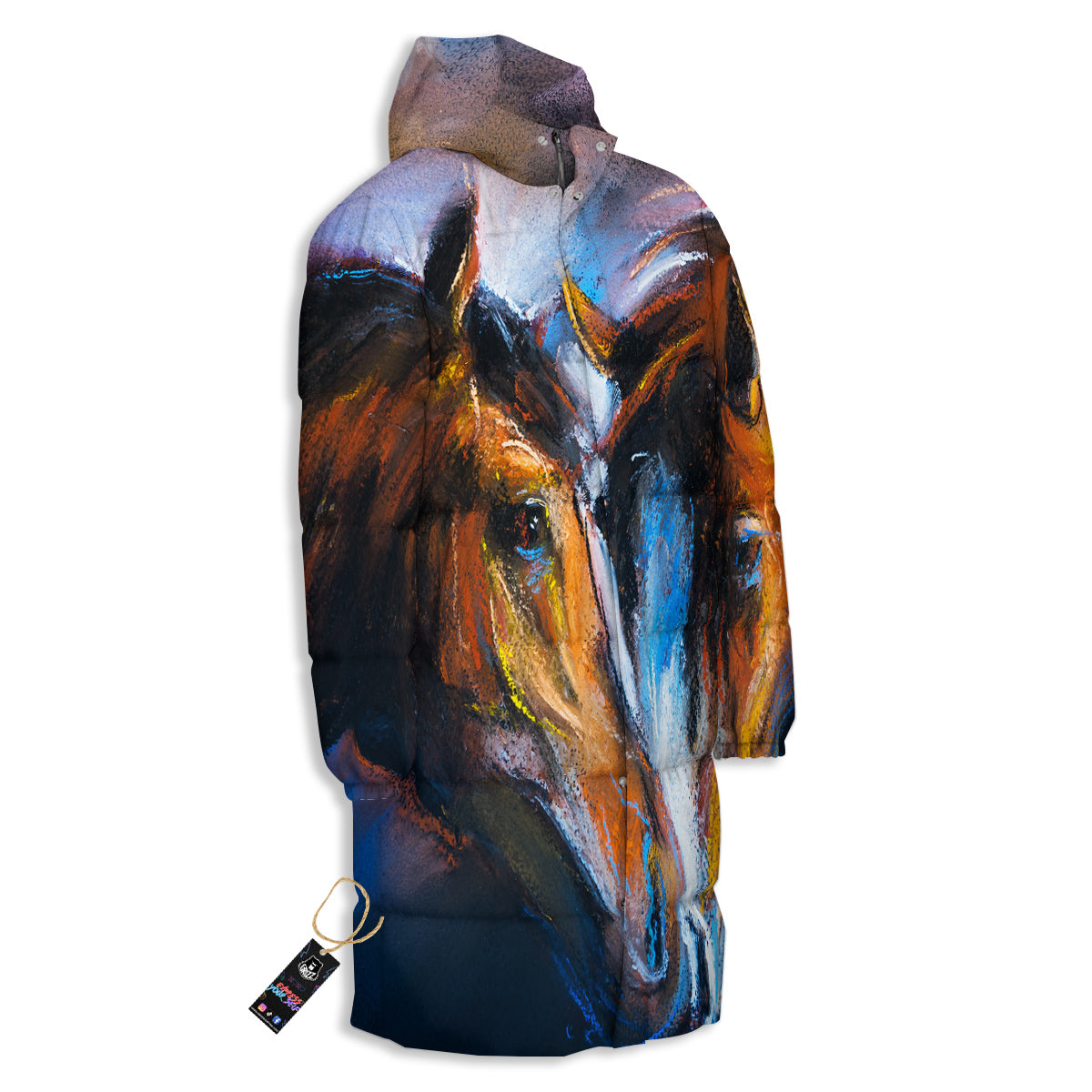 Painting Couple Horses Print Long Down Jacket