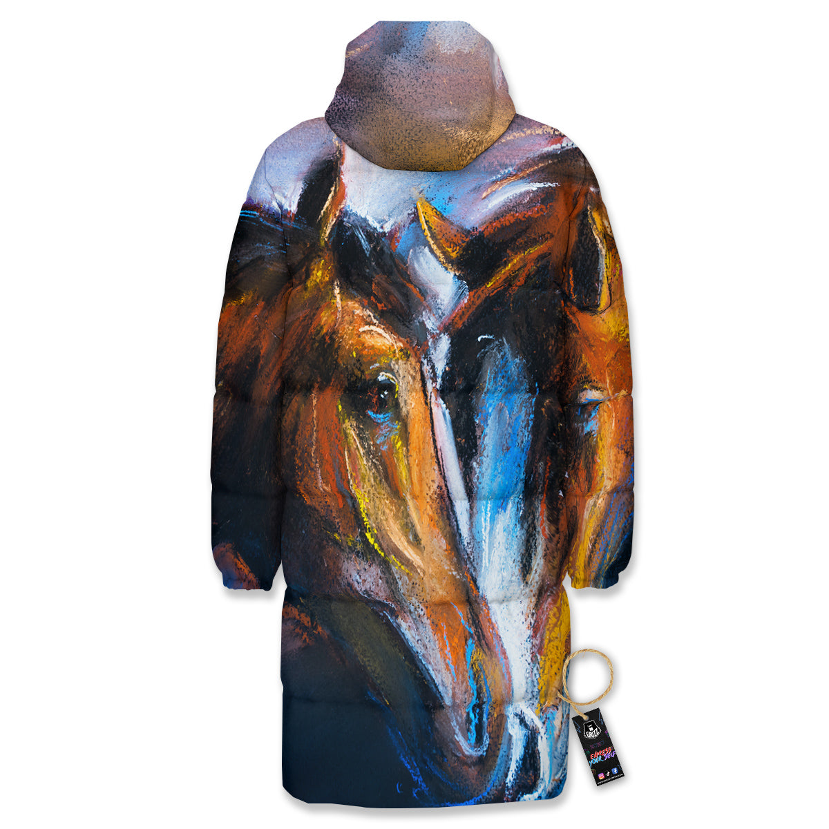Painting Couple Horses Print Long Down Jacket