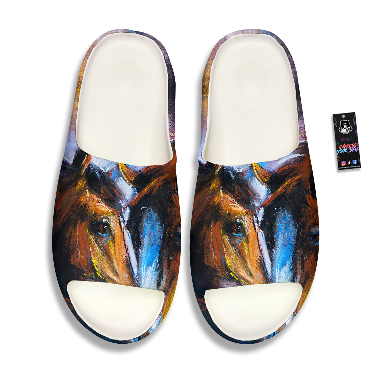 Painting Couple Horses Print Sandals-grizzshop