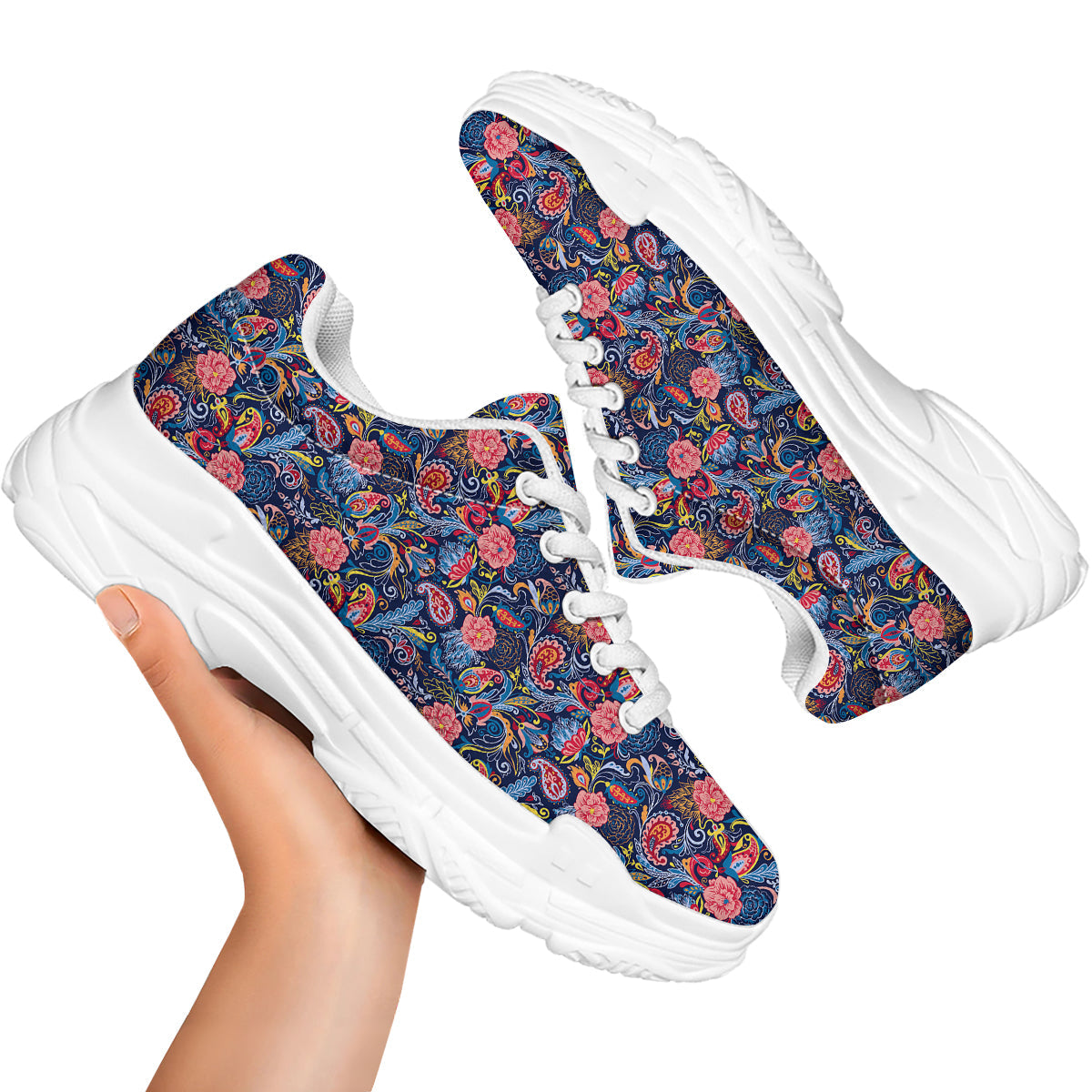Paisley Art Print Pattern White Chunky Shoes-grizzshop