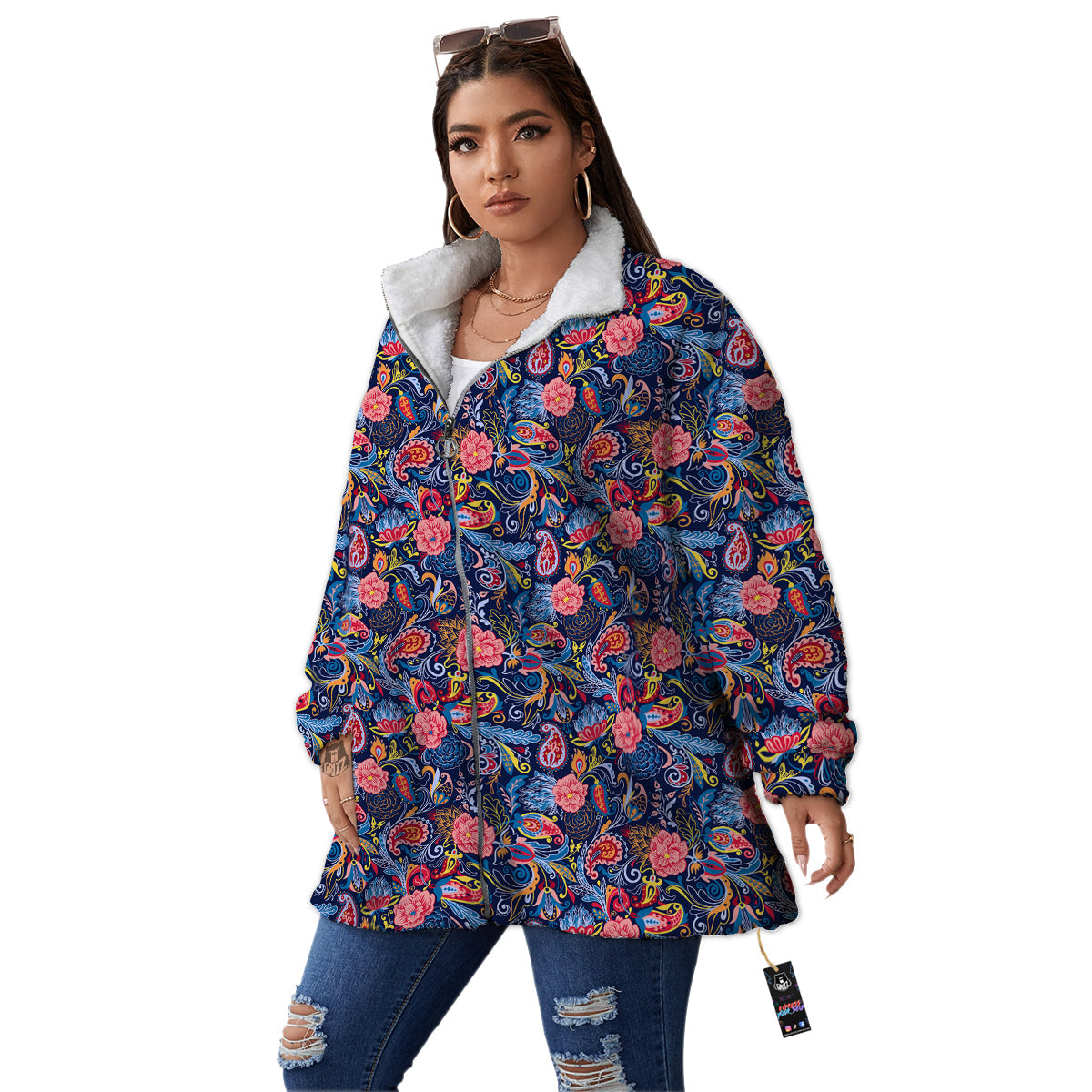 Paisley Art Print Pattern Women's Sherpa Jacket-grizzshop