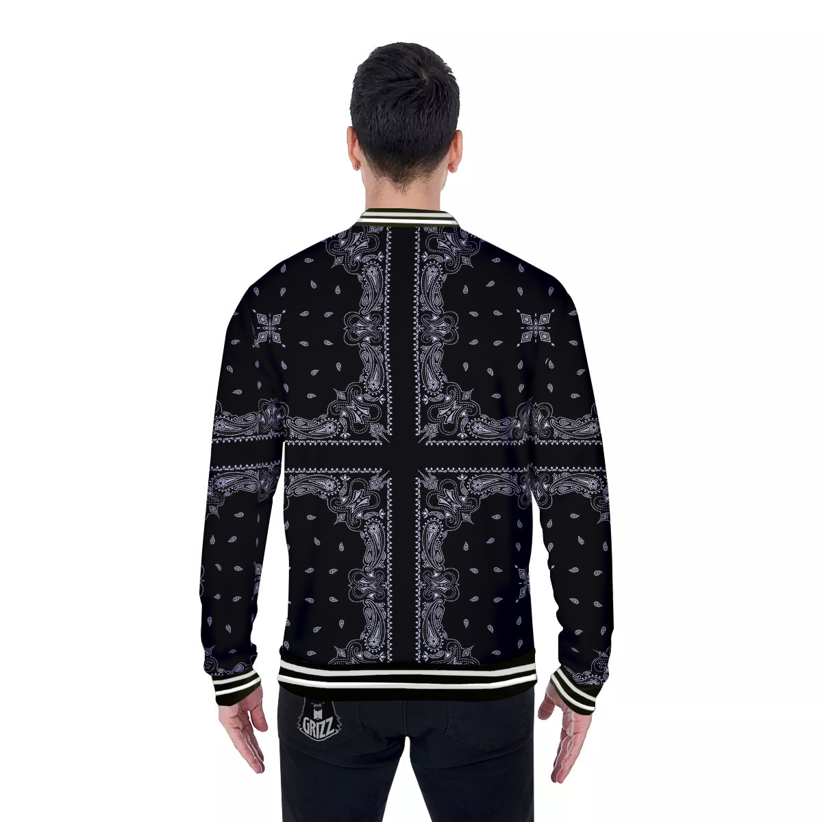 Paisley Bandana Black And White Print Pattern Baseball Jacket-grizzshop