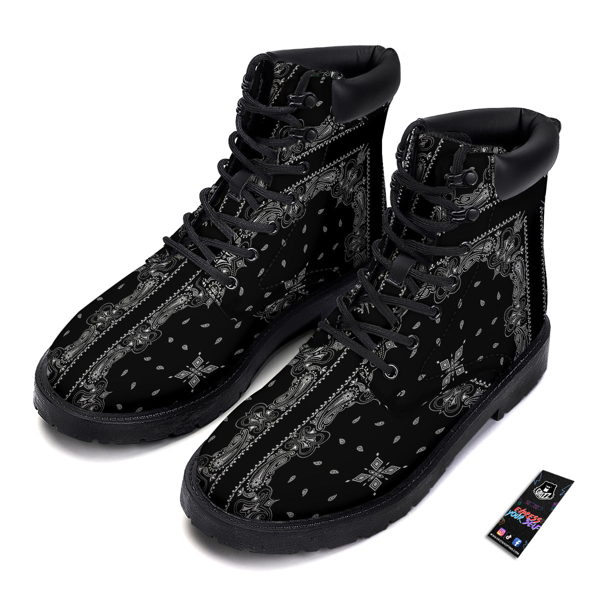 Paisley Bandana Black And White Print Pattern Boots-grizzshop