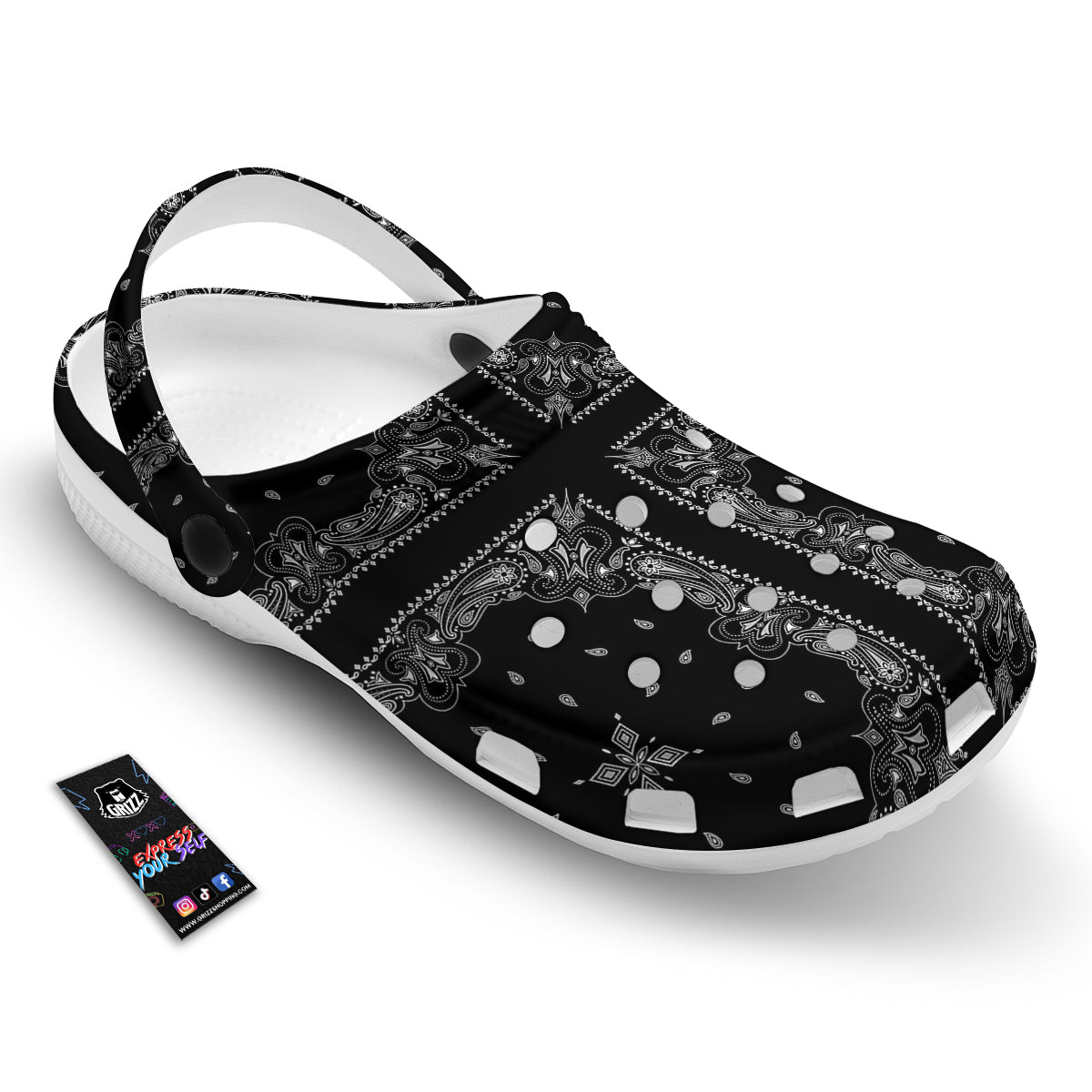 Paisley Bandana Black And White Print Pattern Clog-grizzshop