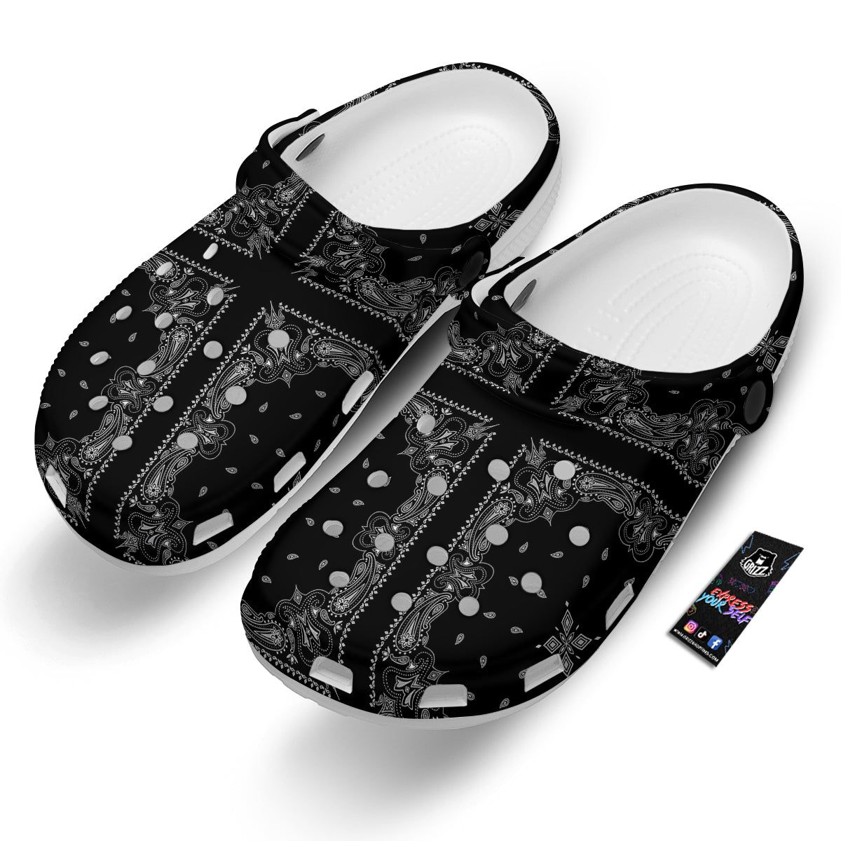 Paisley Bandana Black And White Print Pattern Clog-grizzshop