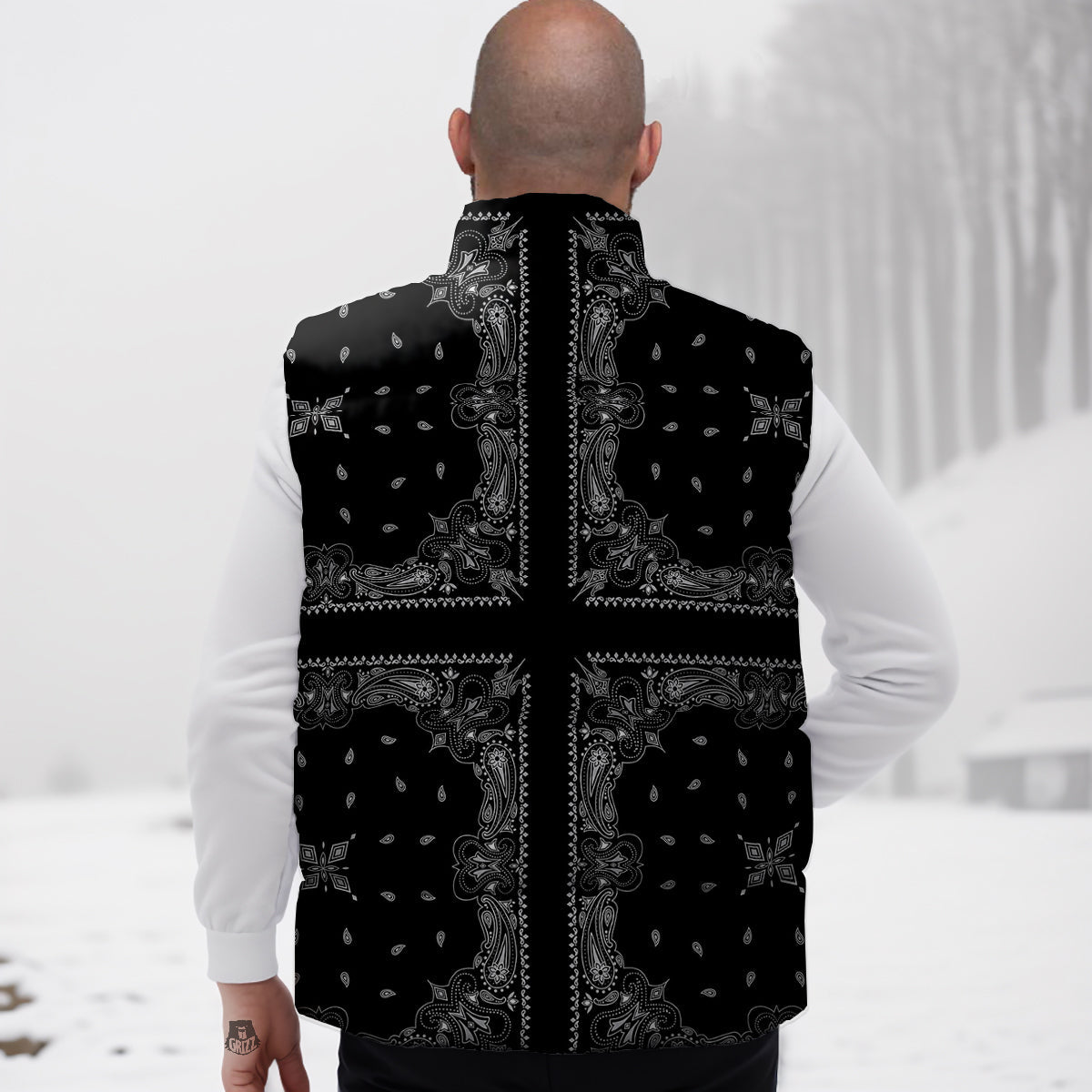 Paisley Bandana Black And White Print Pattern Down Vest