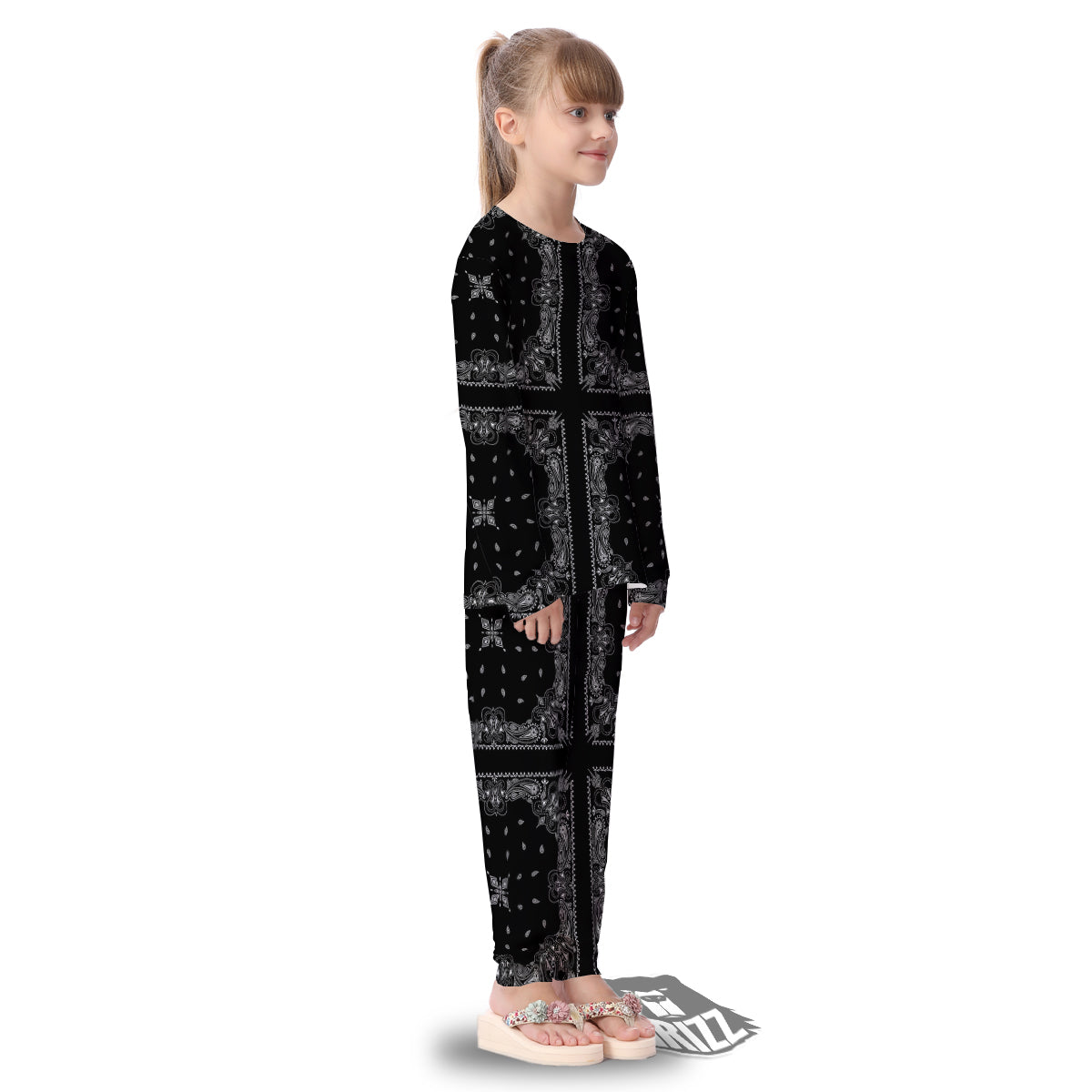 Paisley Bandana Black And White Print Pattern Kid's Pajamas-grizzshop