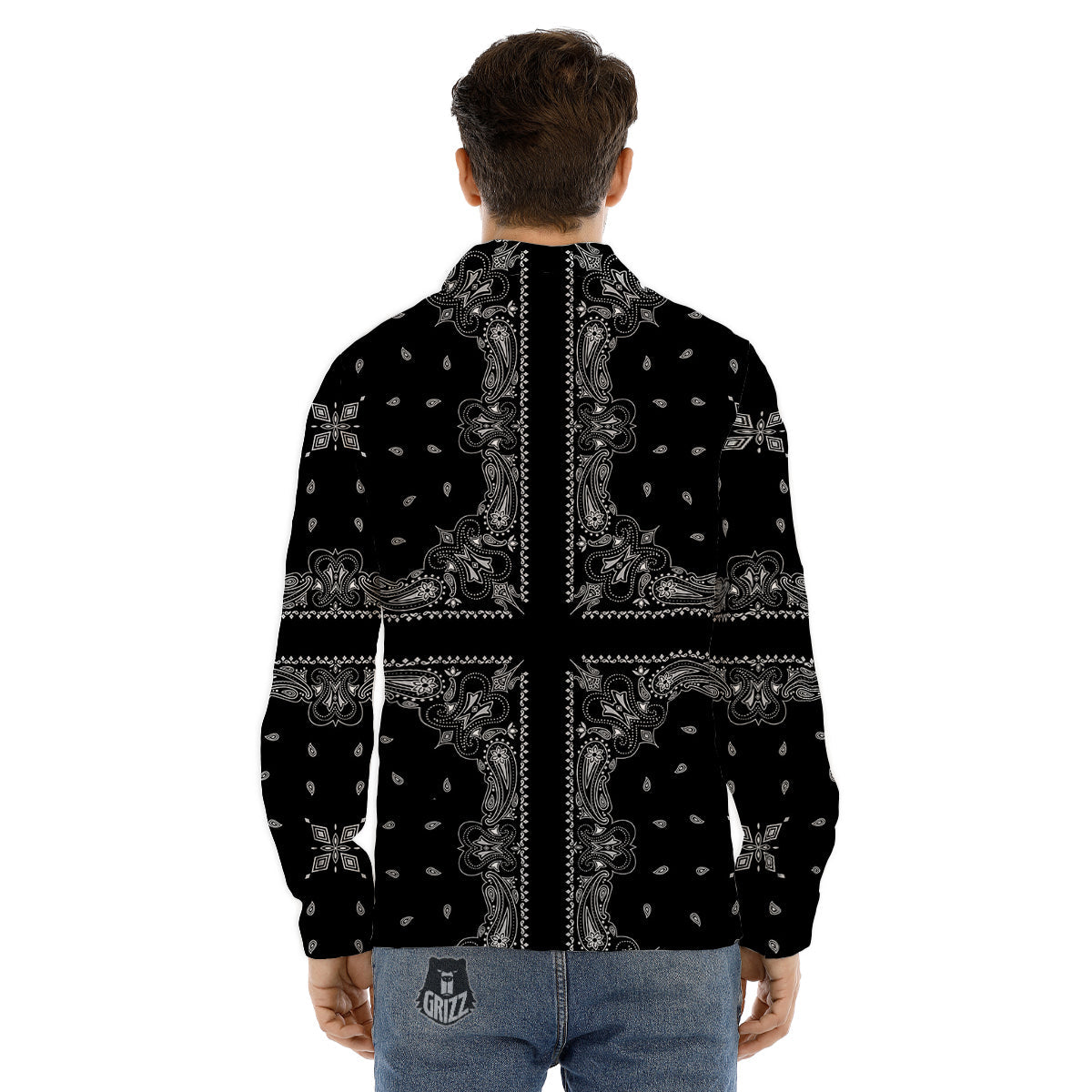 Paisley Bandana Black And White Print Pattern Men's Dress Shirts-grizzshop
