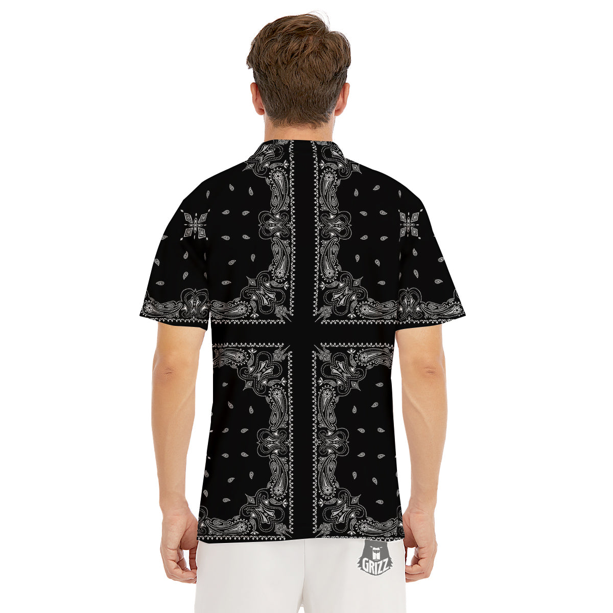 Paisley Bandana Black And White Print Pattern Men's Golf Shirts-grizzshop