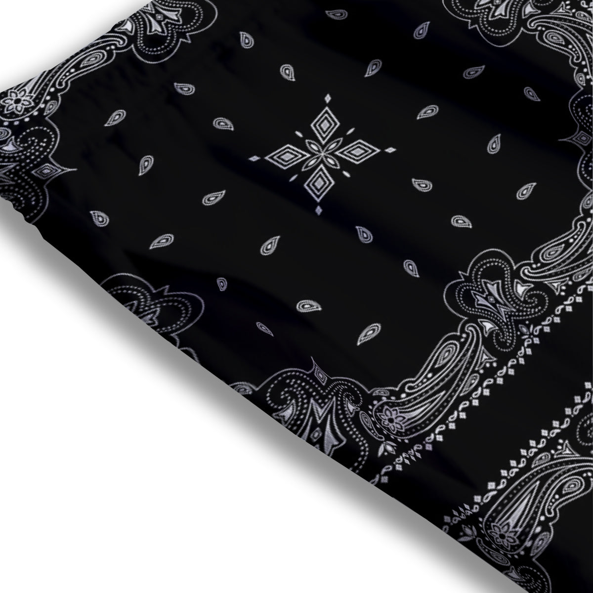 Paisley Bandana Black And White Print Pattern Mesh Shorts