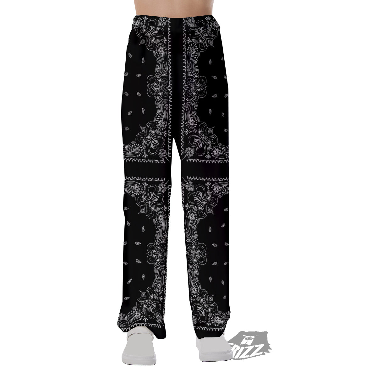 Paisley Bandana Black And White Print Pattern Pajama Pants-grizzshop