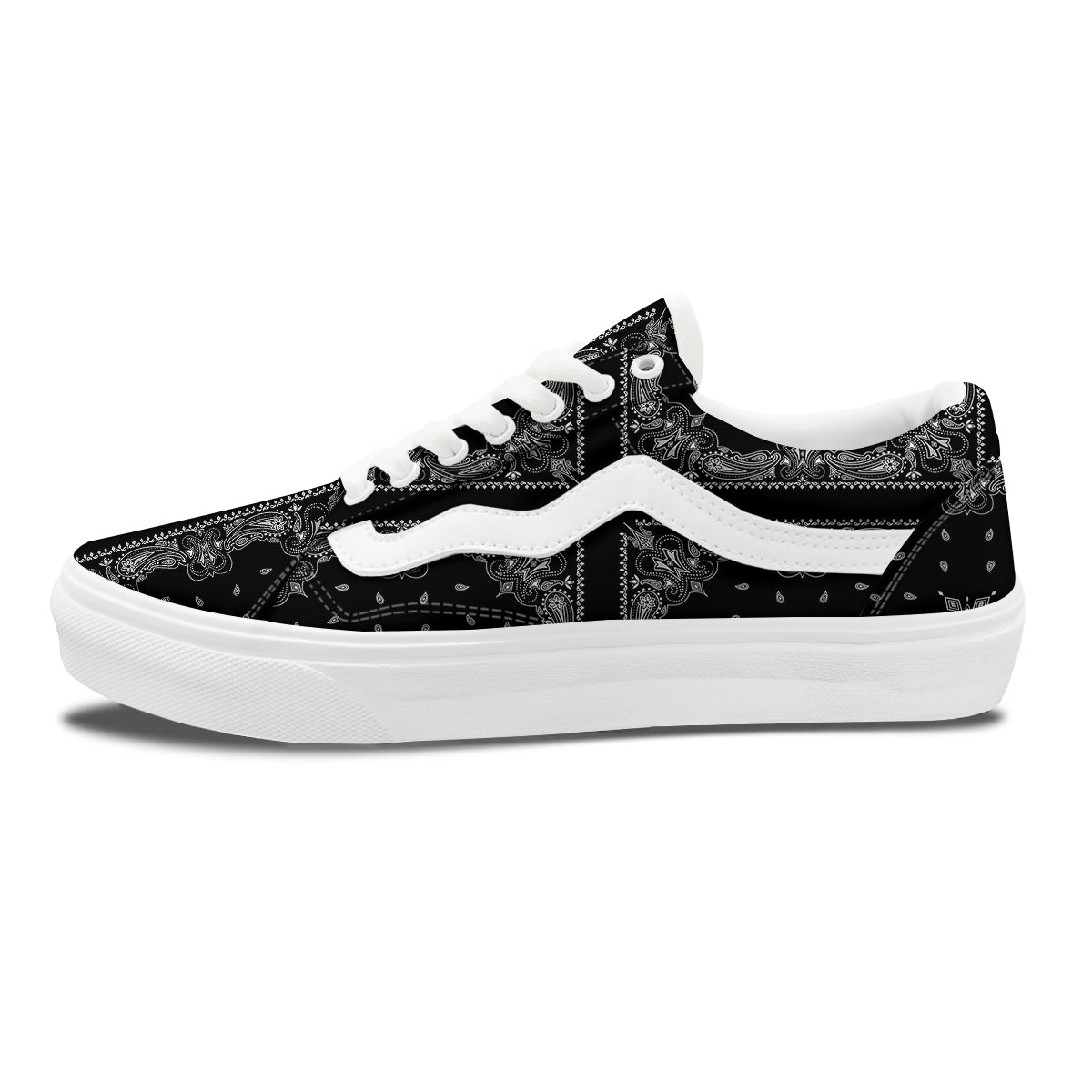 Paisley Bandana Black And White Print Pattern Skate Shoes-grizzshop