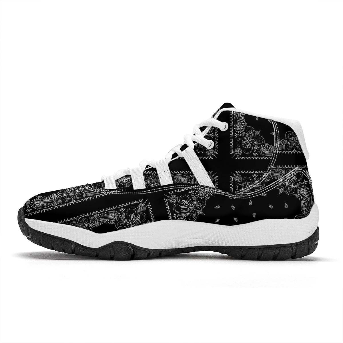 Paisley Bandana Black And White Print Pattern White Bball Shoes-grizzshop