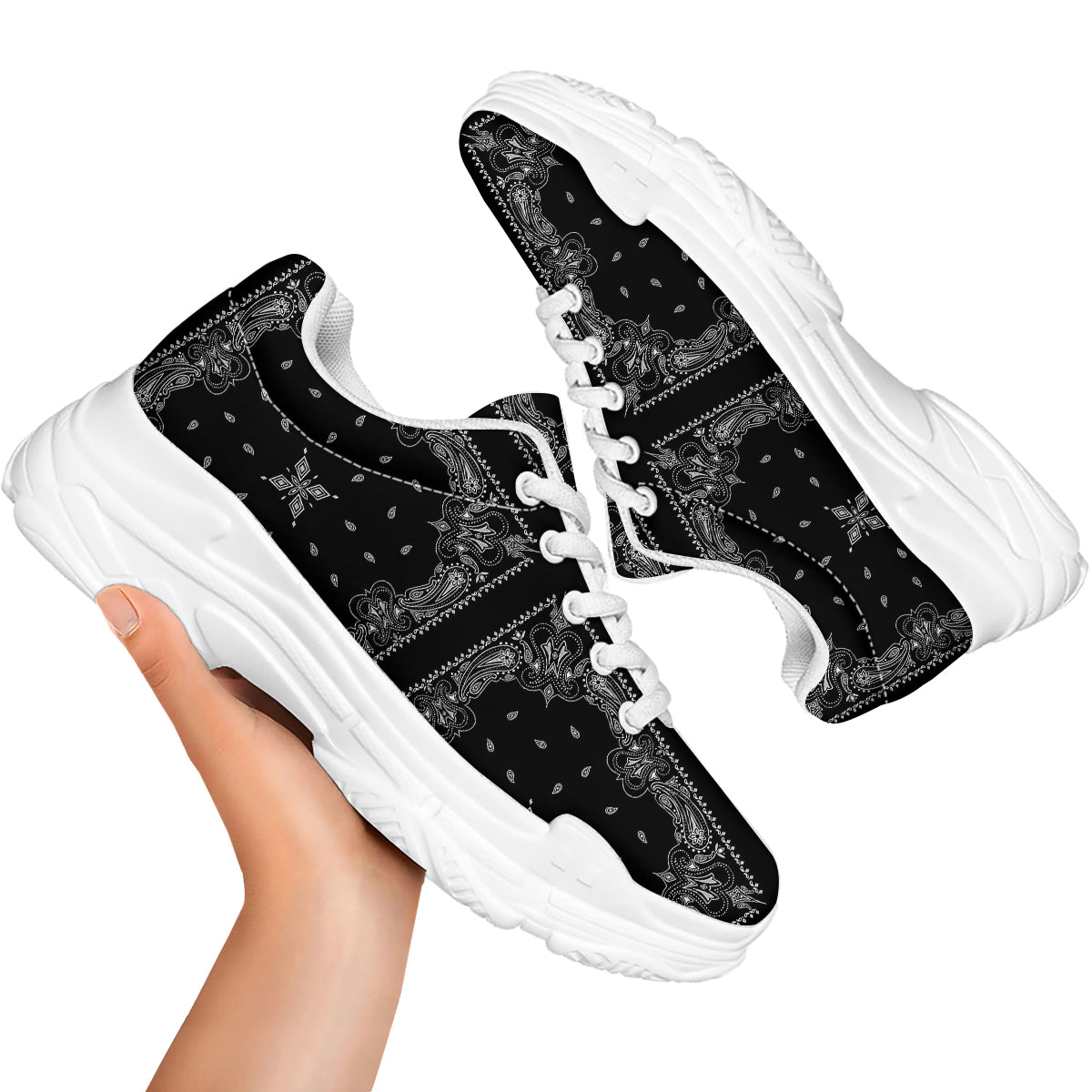 Paisley Bandana Black And White Print Pattern White Chunky Shoes-grizzshop