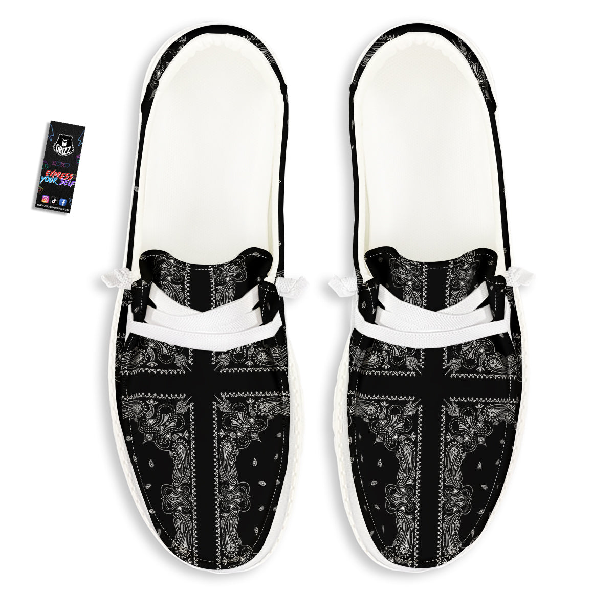 Paisley Bandana Black And White Print Pattern White Loafers-grizzshop