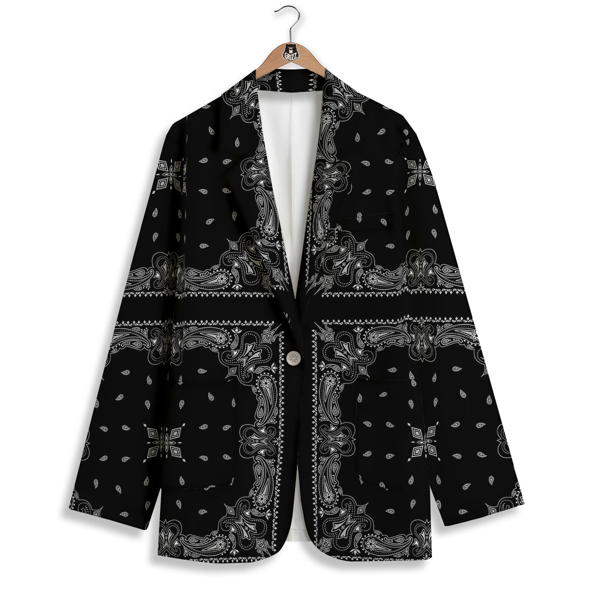 Paisley Bandana Black And White Print Pattern Women's Blazer-grizzshop