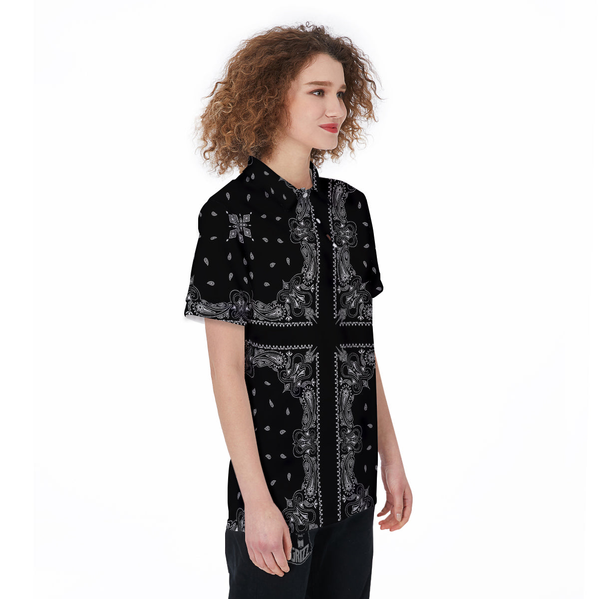 Paisley Bandana Black And White Print Pattern Women's Golf Shirts-grizzshop