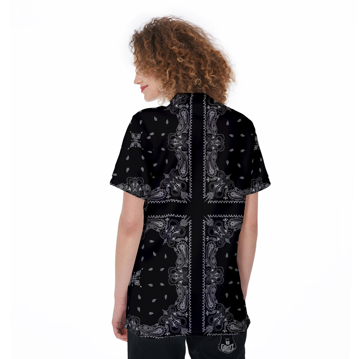 Paisley Bandana Black And White Print Pattern Women's Golf Shirts-grizzshop