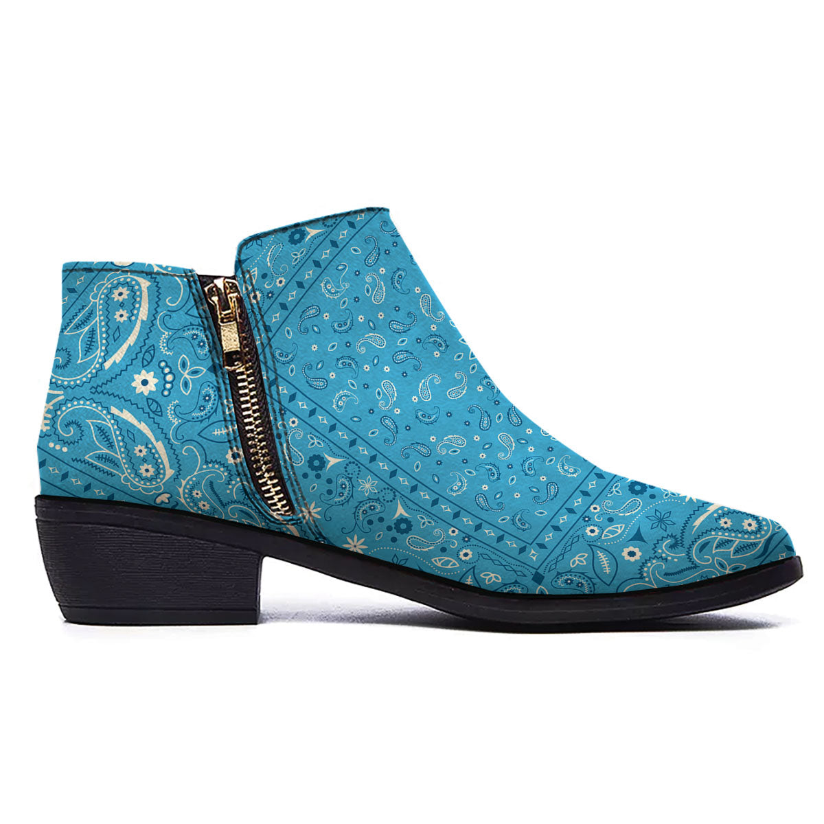 Paisley Bandana Light Blue Print Ankle Boots-grizzshop