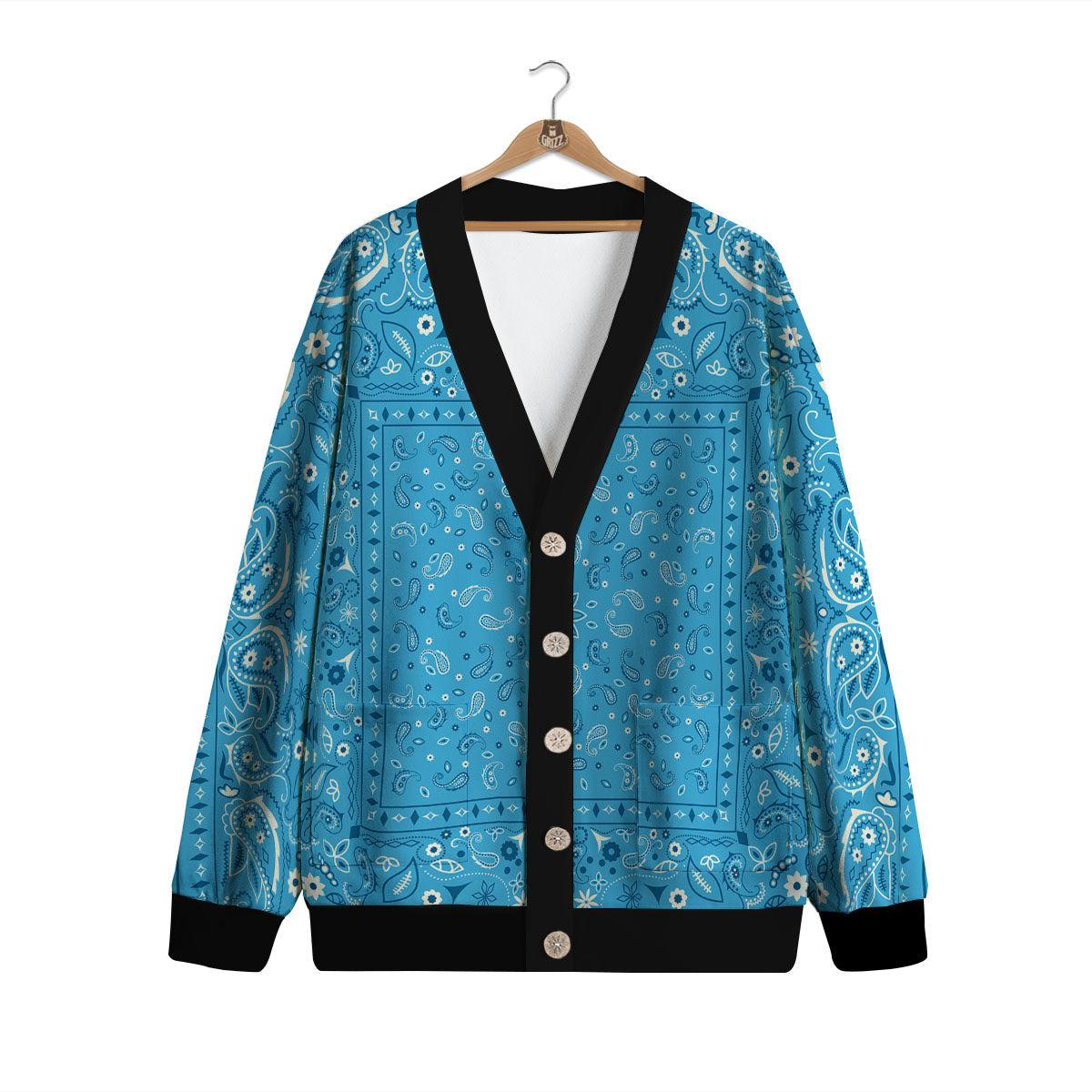 Paisley Bandana Light Blue Print Cardigan-grizzshop