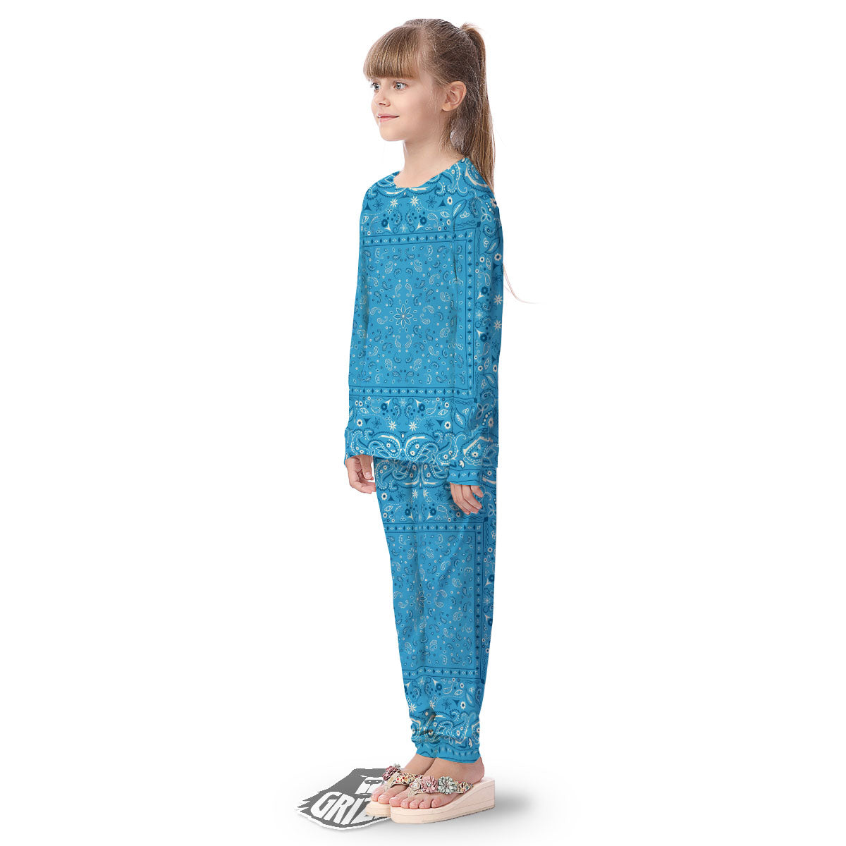 Paisley Bandana Light Blue Print Kid's Pajamas-grizzshop