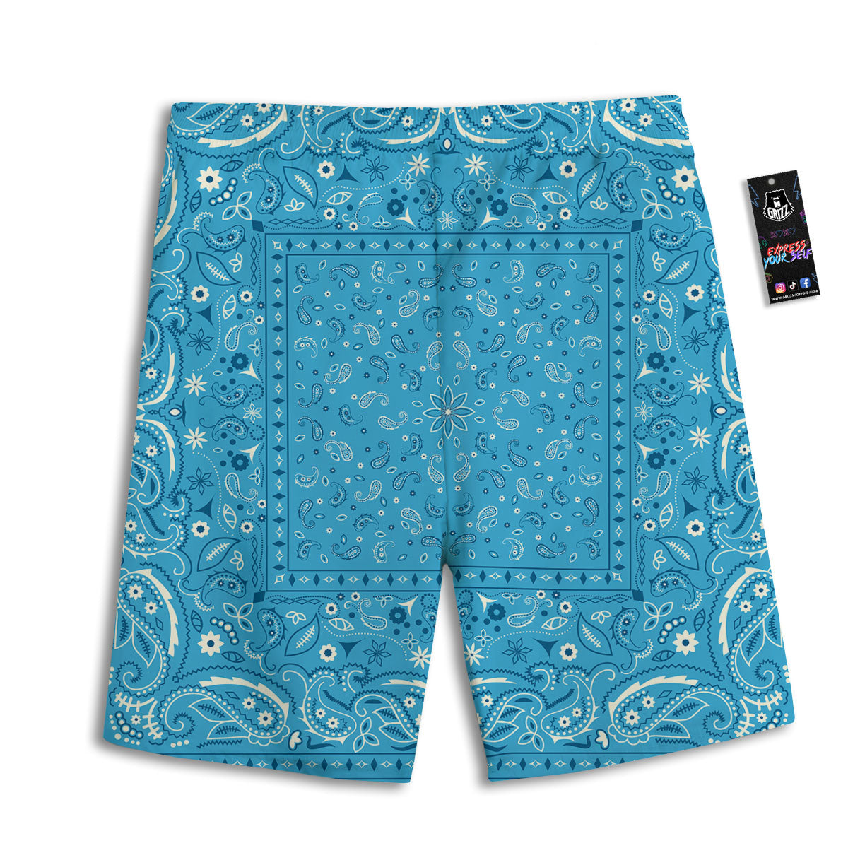 Paisley Bandana Light Blue Print Men's Athletic Shorts