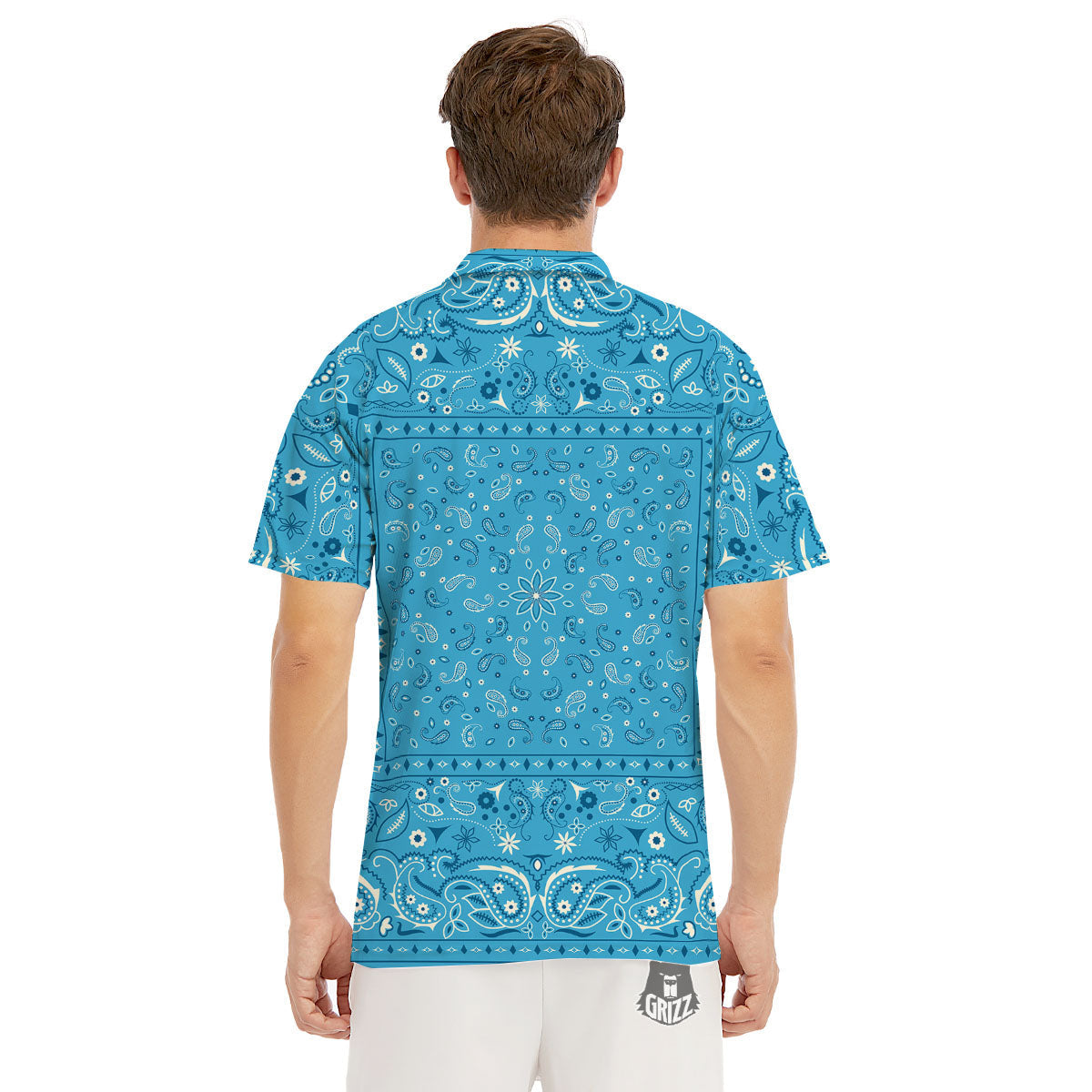 Paisley Bandana Light Blue Print Men's Golf Shirts-grizzshop