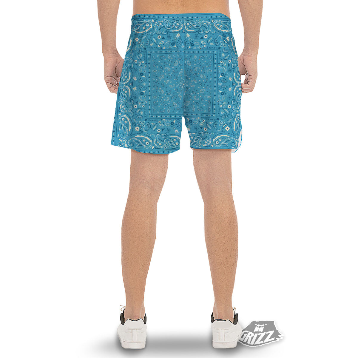 Paisley Bandana Light Blue Print Men's Gym Shorts-grizzshop