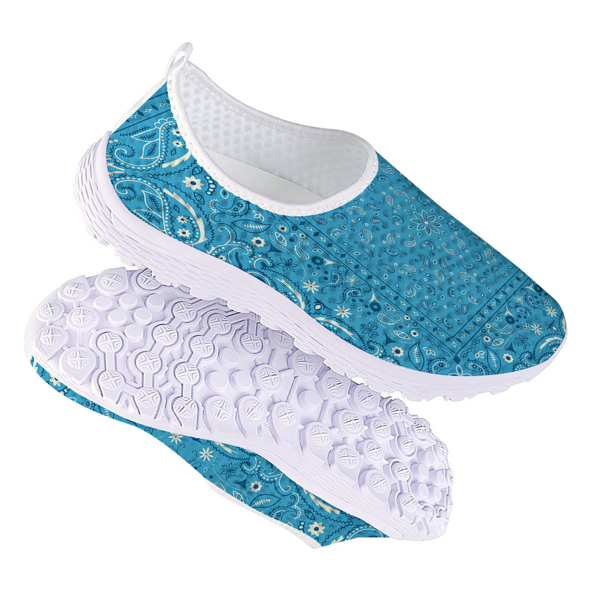 Paisley Bandana Light Blue Print Nurse Shoes-grizzshop