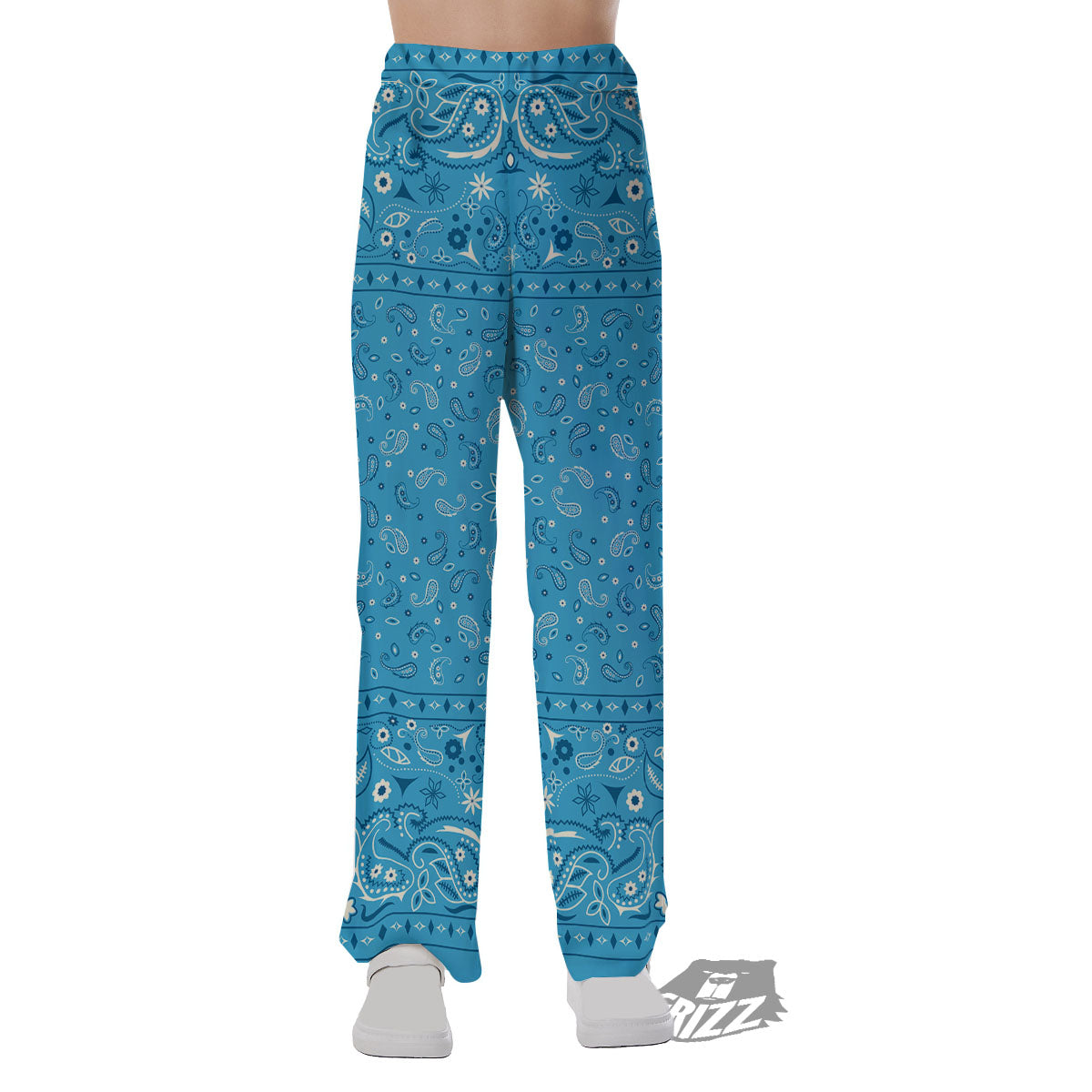Paisley Bandana Light Blue Print Pajama Pants-grizzshop