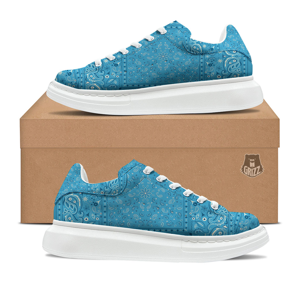 Paisley Bandana Light Blue Print Platform Shoes-grizzshop