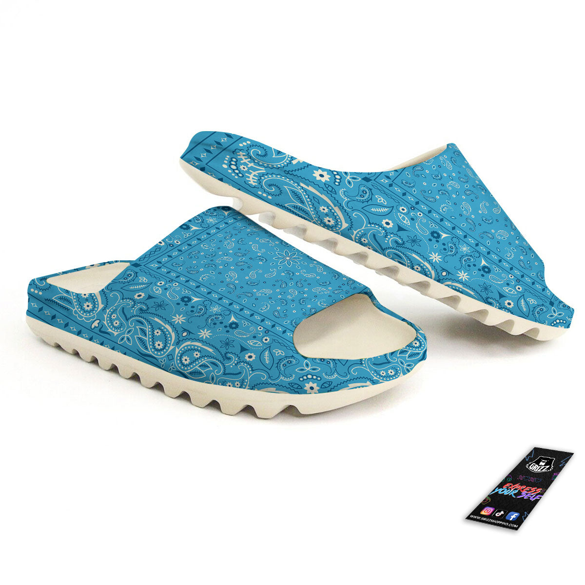 Paisley Bandana Light Blue Print Sandals-grizzshop