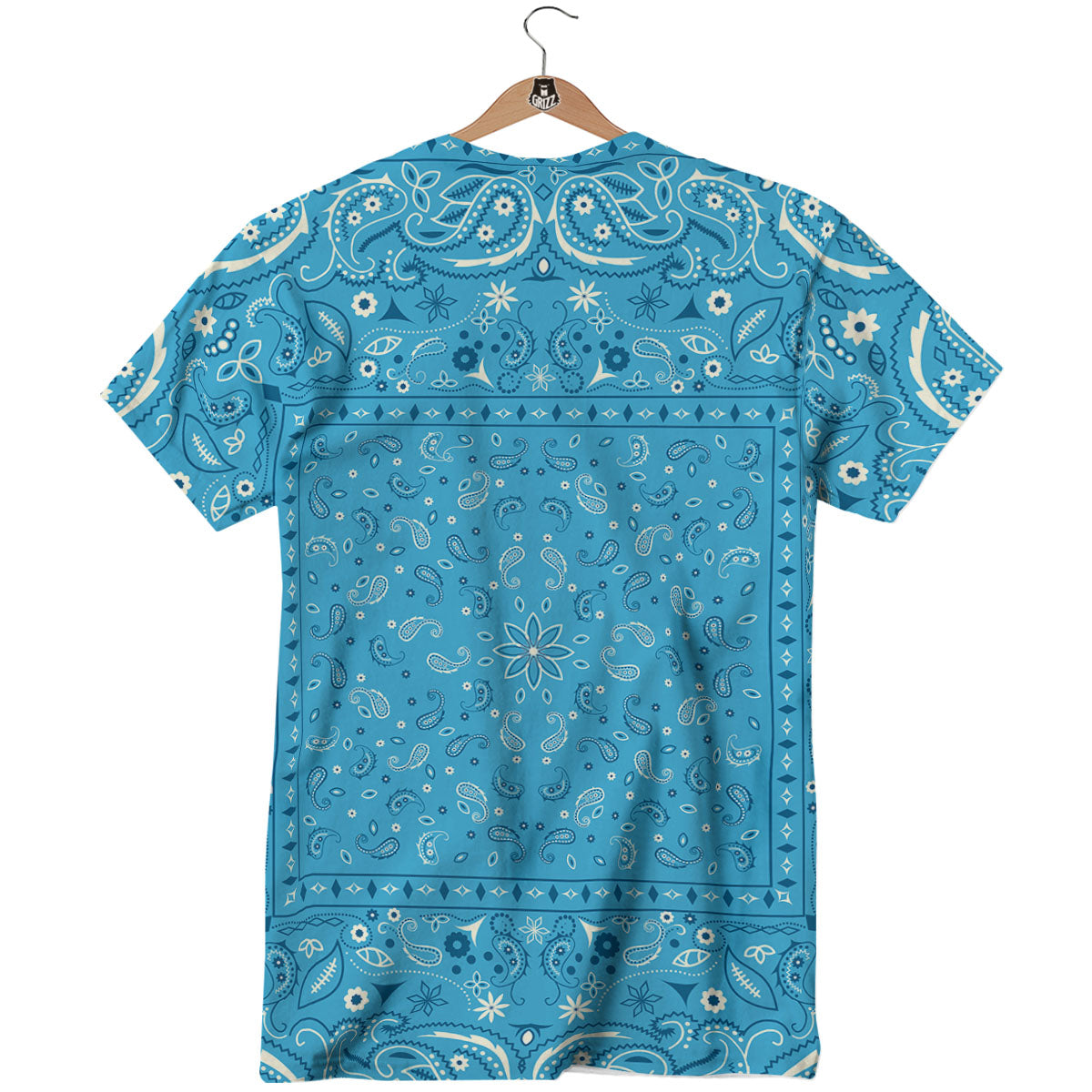Paisley Bandana Light Blue Print T-Shirt-grizzshop