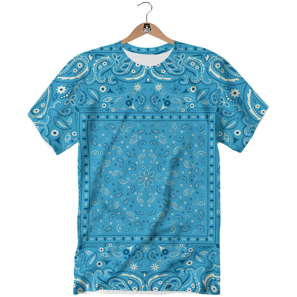 Paisley Bandana Light Blue Print T-Shirt-grizzshop