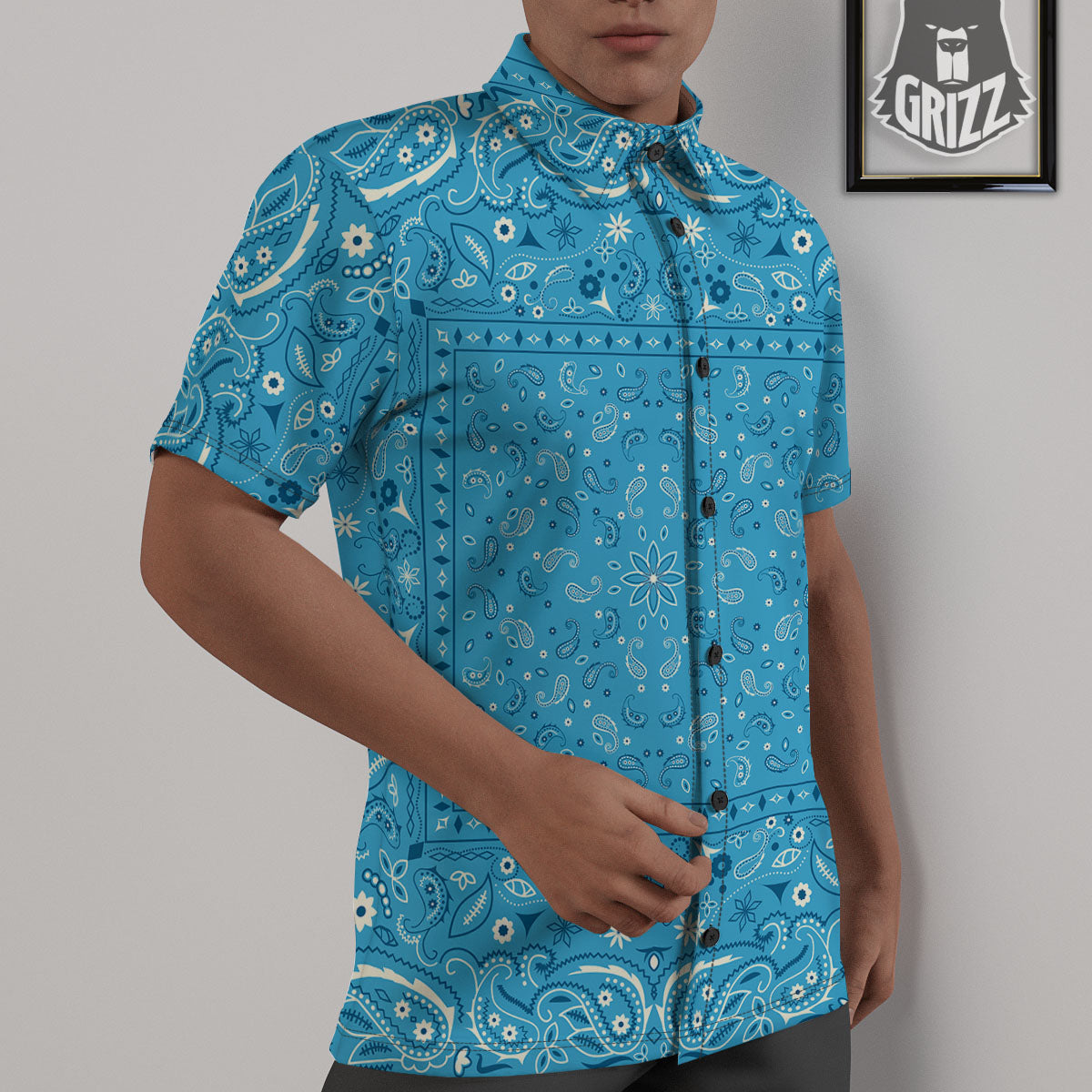 Paisley Bandana Light Blue Print Untucked Shirts-grizzshop