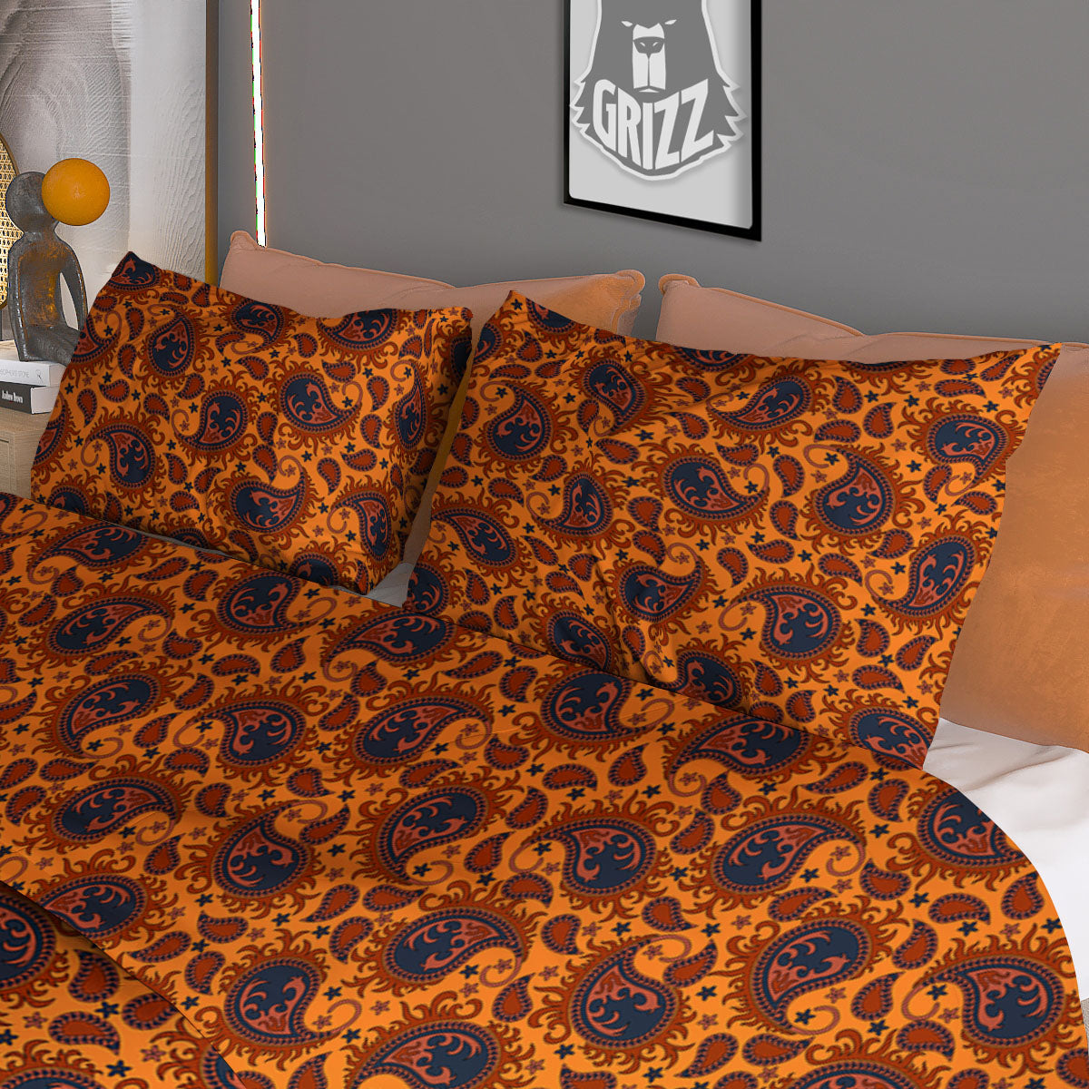 Paisley Bandana Orange Print Duvet Cover Bedding Set
