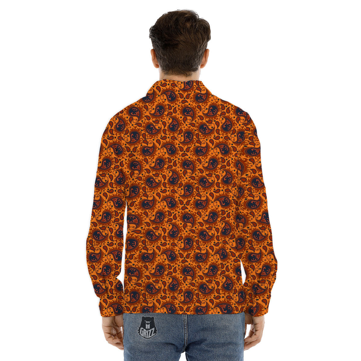 Paisley Bandana Orange Print Men's Dress Shirts-grizzshop