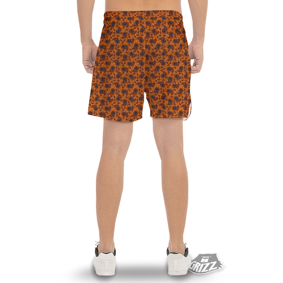 Paisley Bandana Orange Print Men's Gym Shorts-grizzshop