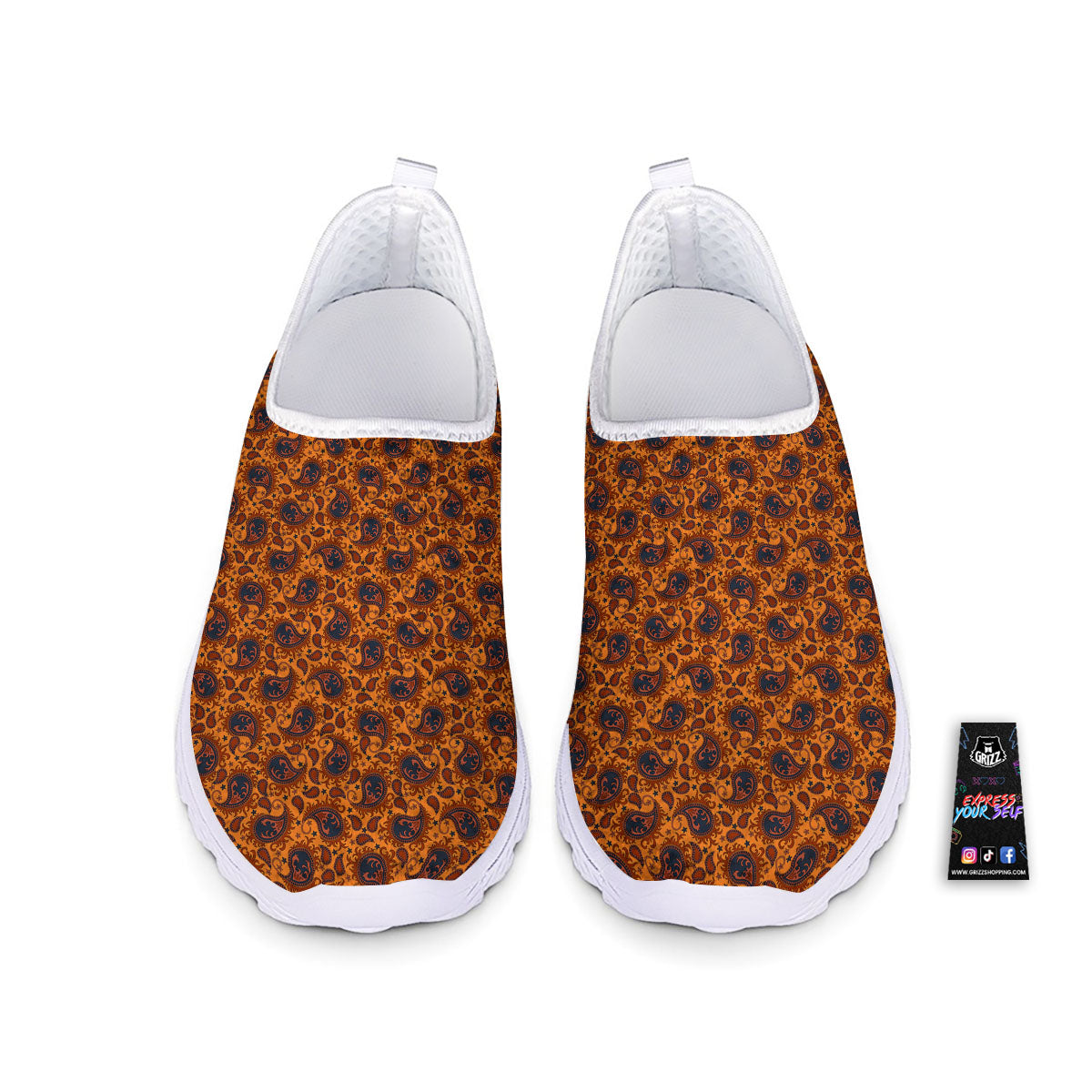Paisley Bandana Orange Print Nurse Shoes-grizzshop