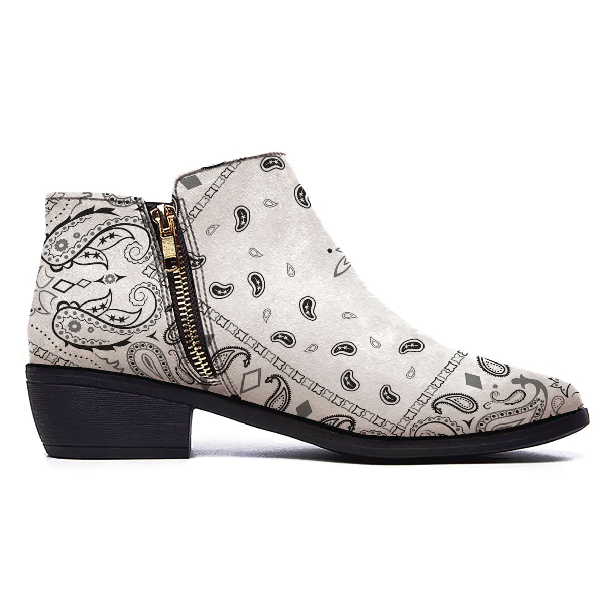 Paisley Bandana White And Black Print Ankle Boots-grizzshop