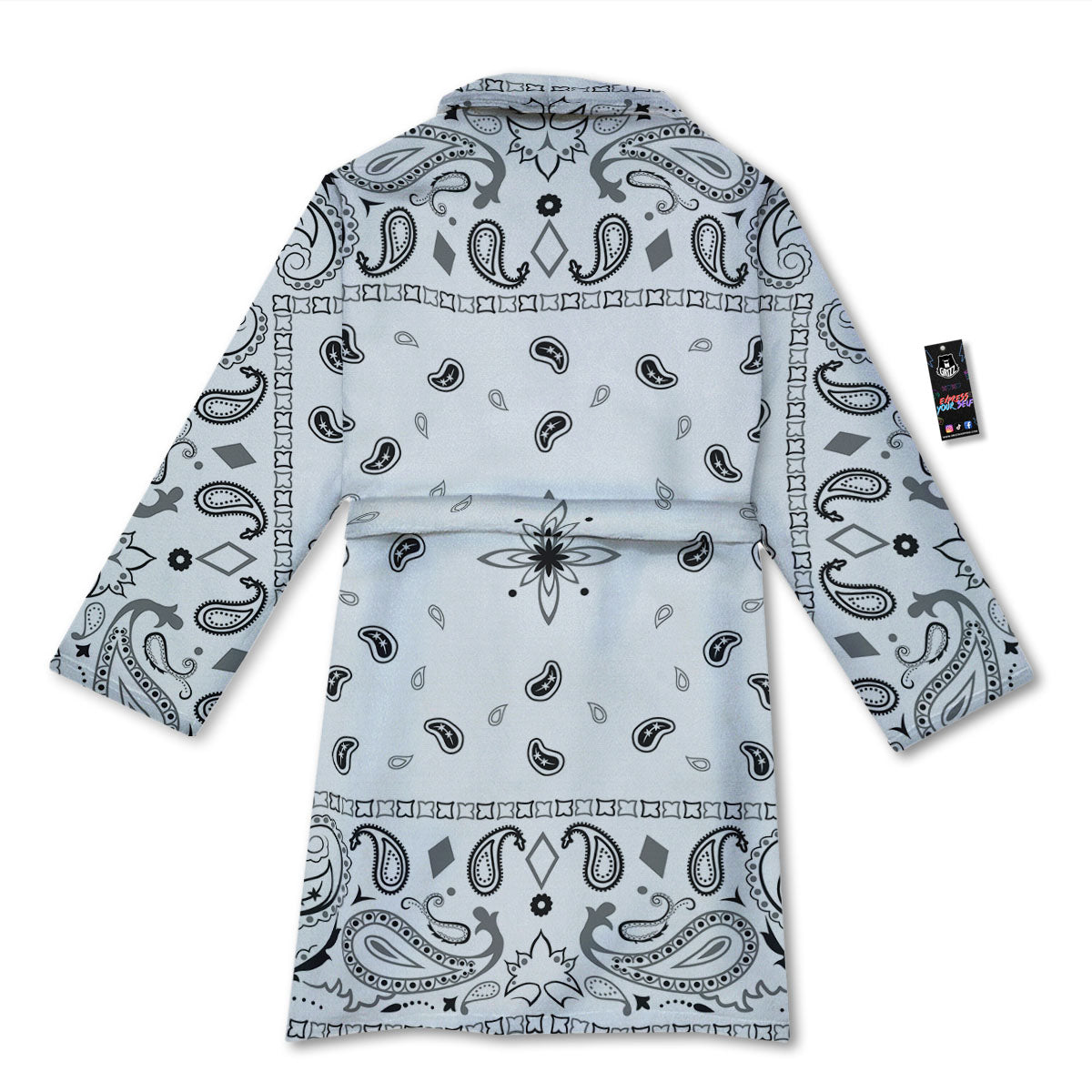 Paisley Bandana White And Black Print Bathrobe-grizzshop