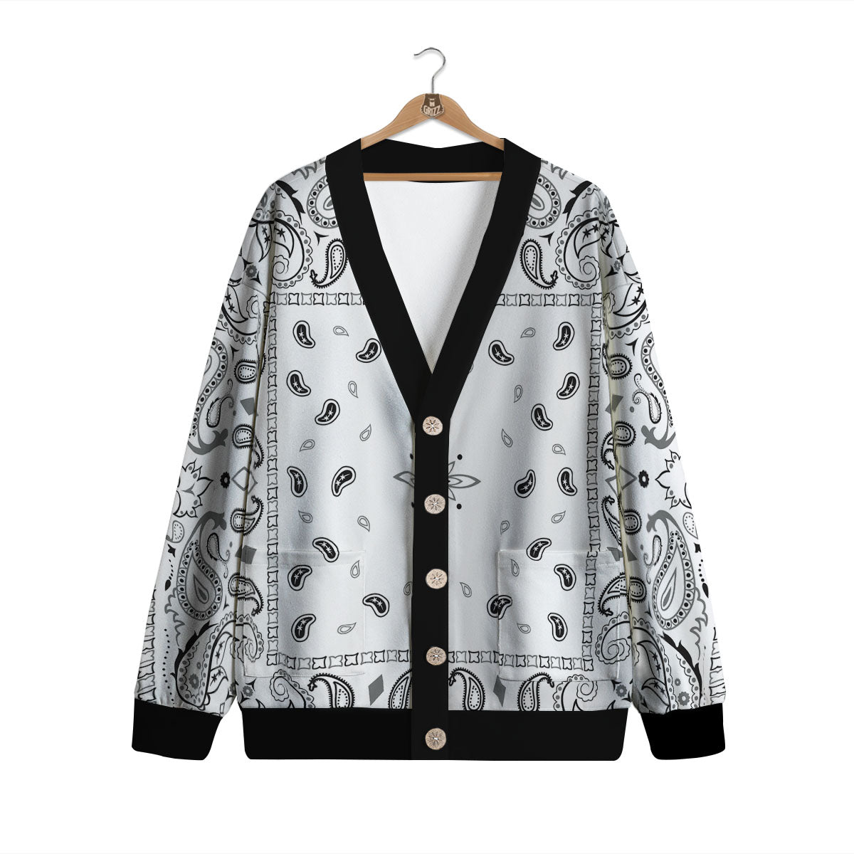 Paisley Bandana White And Black Print Cardigan-grizzshop