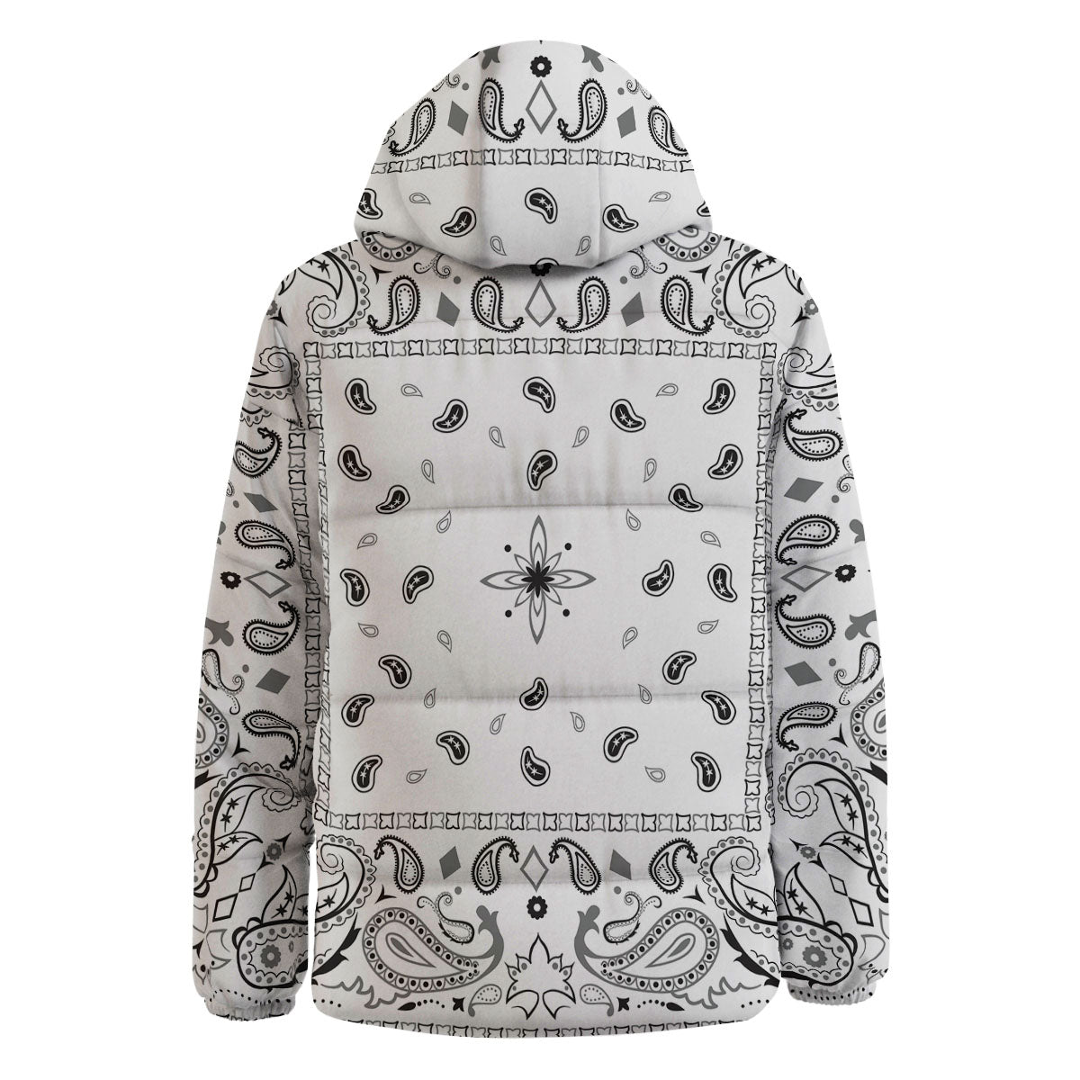 Paisley Bandana White And Black Print Down Jacket-grizzshop