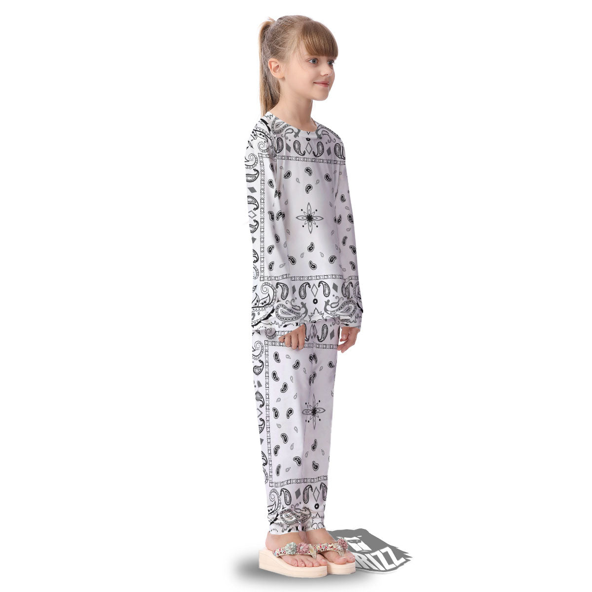 Paisley Bandana White And Black Print Kid's Pajamas-grizzshop