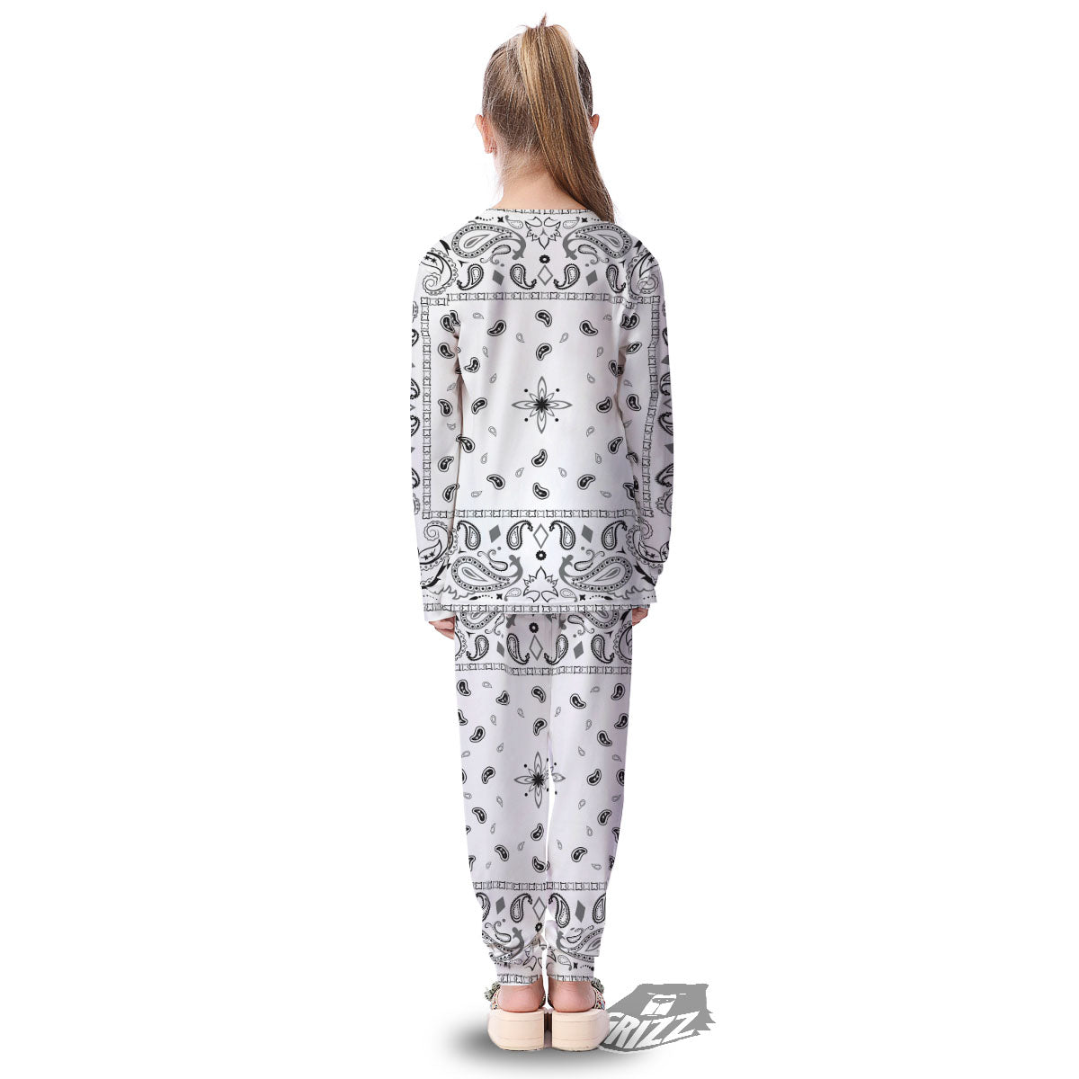 Paisley Bandana White And Black Print Kid's Pajamas-grizzshop